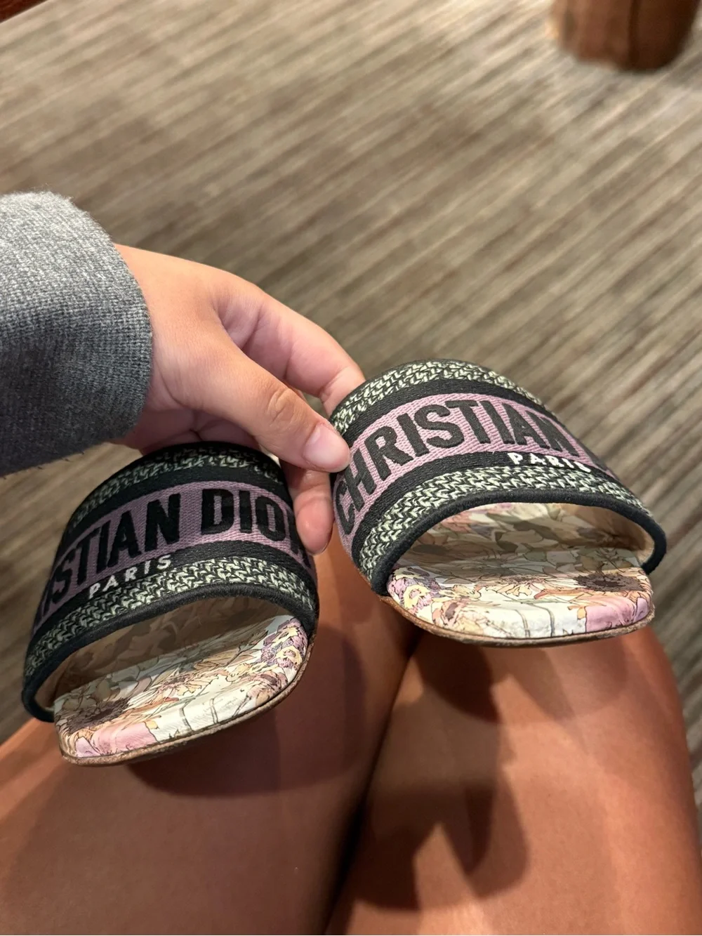Dior Dway Pink Floral Slide Sandals